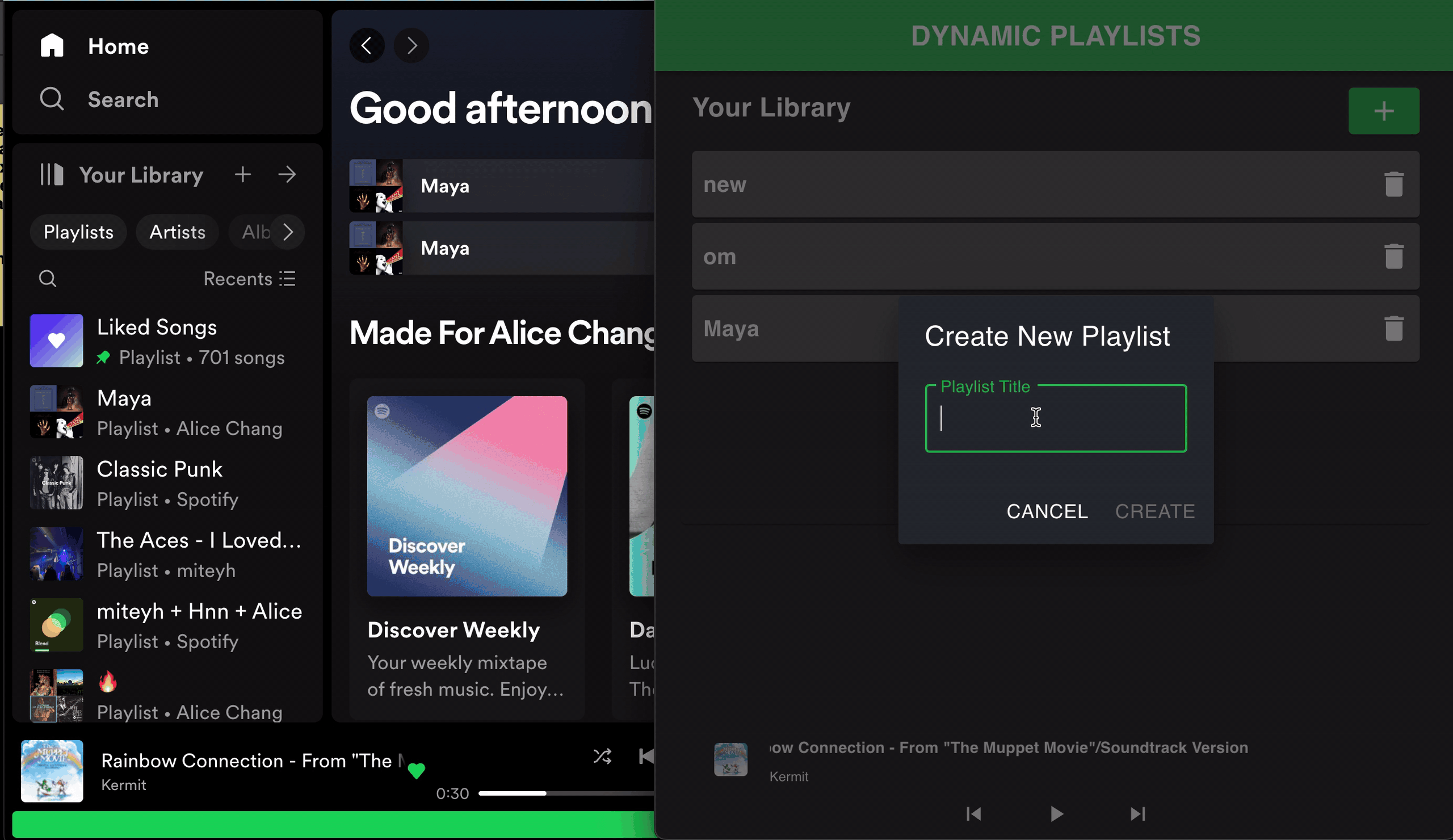 GIF of the Dynamic Playlists app in action creating a playlist, publishing it and then playback